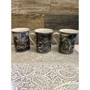 Bradford Editions Spirit of the Pack Heirloom Porcelain Wolf 3 Mug Collection